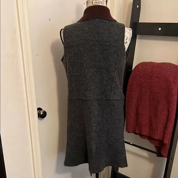 Anthropologie Moth Morris Gray Pockets Open Style Duster Vest Minimalist Boho - Picture 9 of 15